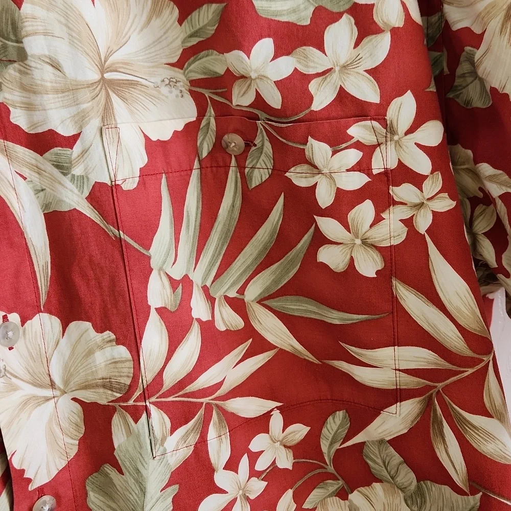 Vintage Pierre Cardin Mens‎ Dark Salmon Tropical Button Up Shirt Size LG Floral